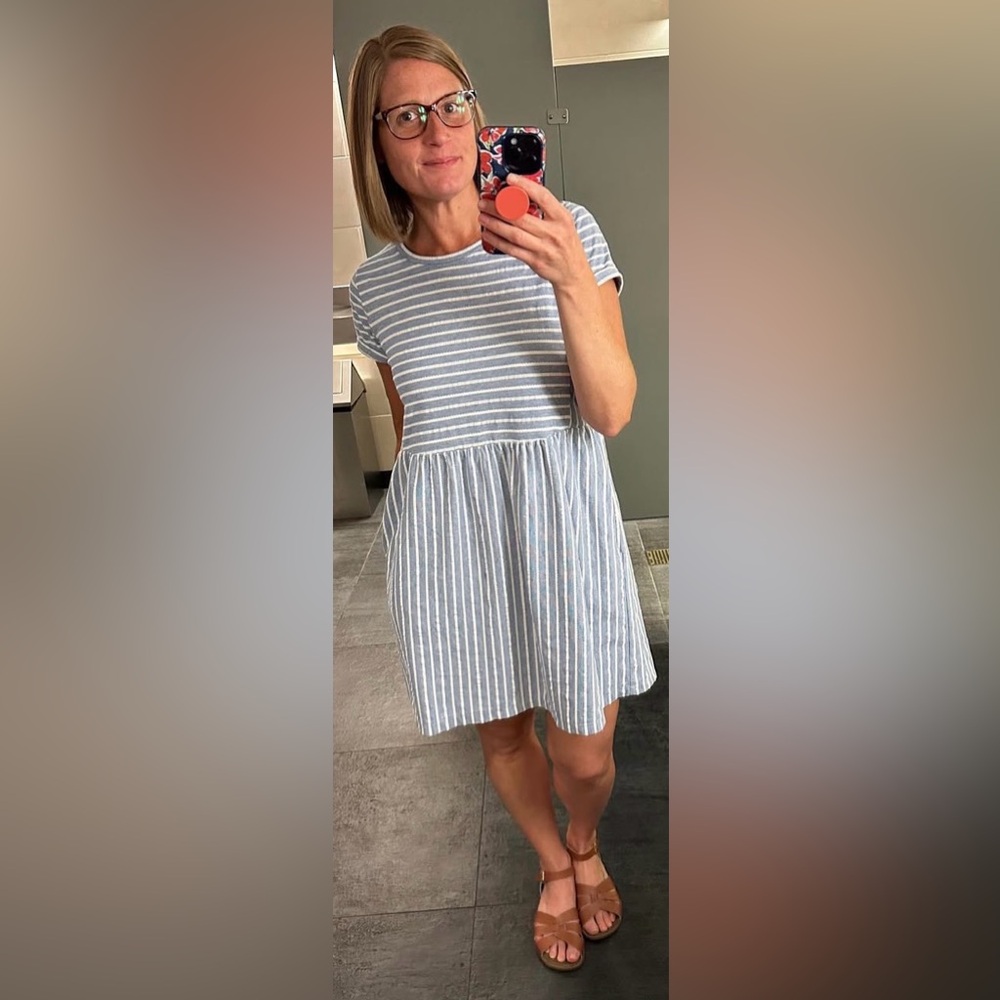 LOFT Blue and White Striped dress